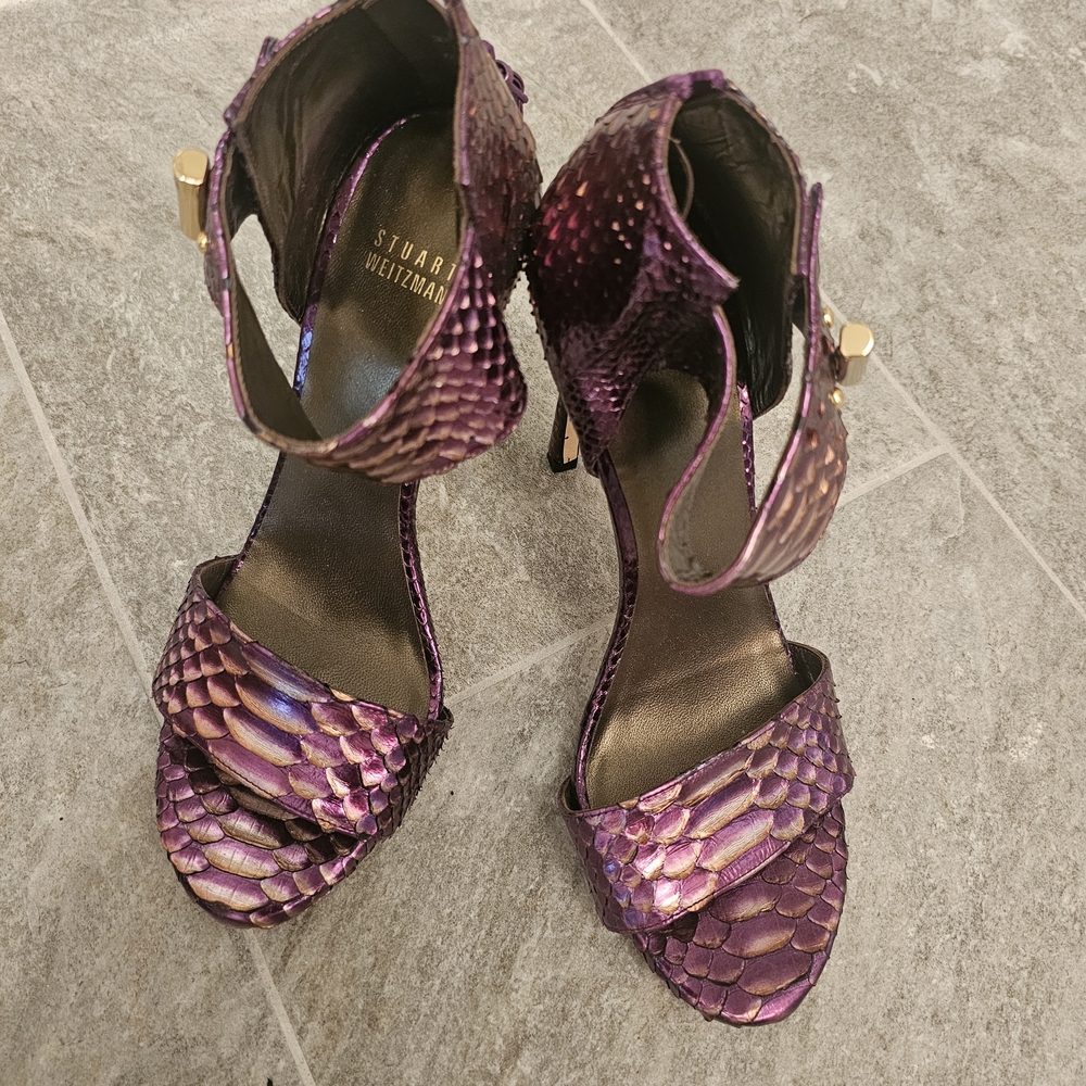 Stuart Weitzman Purple Snake Print Women's Heels